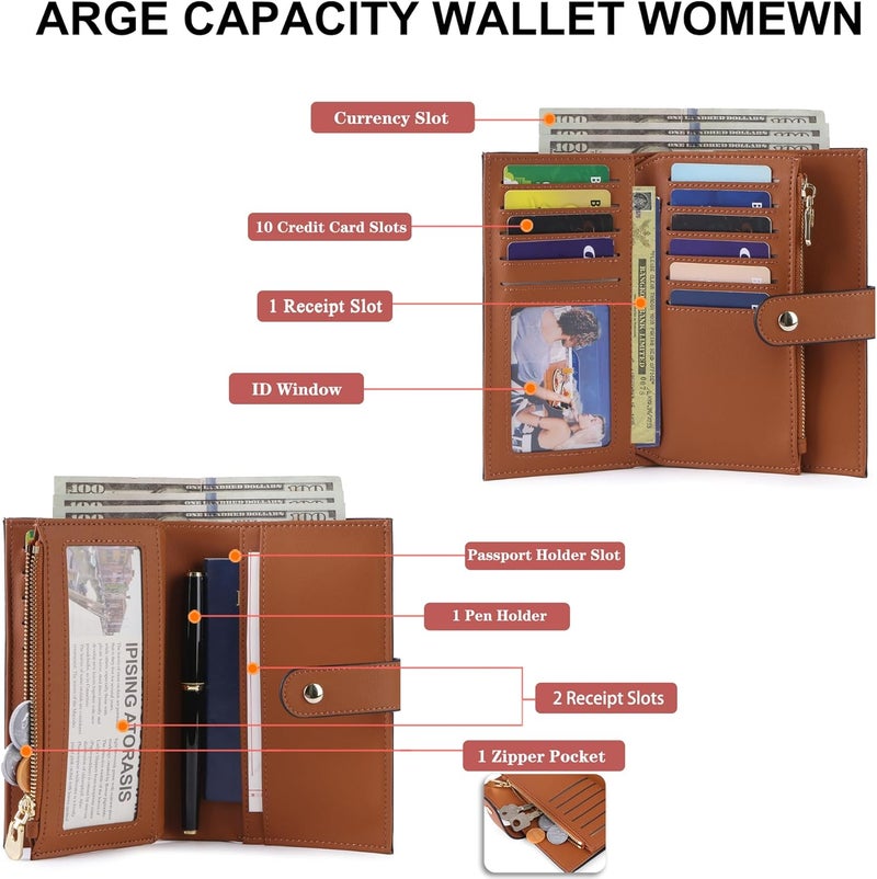 yiijay Wallet Women RFID Blocking Multi Cards Wallet Credit Card Holder for Women Large Capacity Lady Leather Trifold Travel Wallet with Pen Holder - Image 2